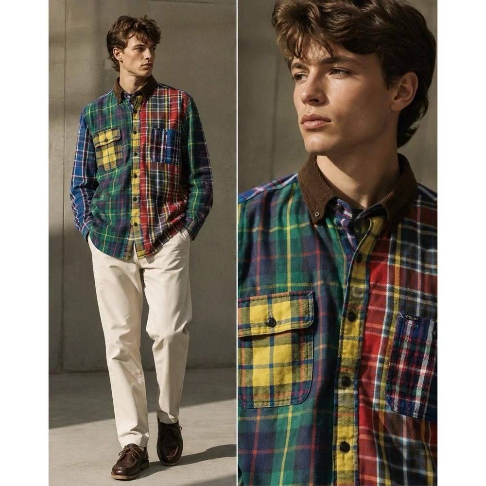 Polo Ralph Lauren Polo Country Patchwork Plaid Flannel Corduroy Shirt XL